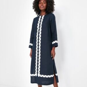 Tuckernuck Atlantic-Pacific Navy and White Dress 100% Linen Preppy XXS NWT